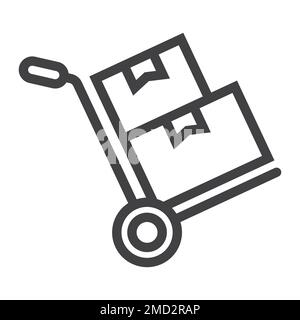 Hand truck with cardboard boxes line icon, logistic and delivery, hand dolly sign vector graphics, a linear pattern on a white background, eps 10. Stock Vector