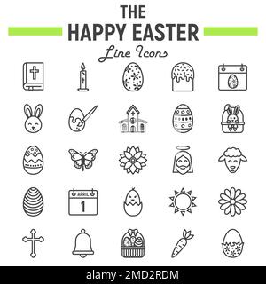 Happy Easter line icon set, holiday symbols collection, vector sketches, logo illustrations, celebration signs linear pictograms package isolated on white background, eps 10. Stock Vector