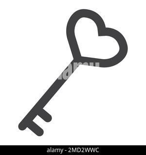 Key with heart shape glyph icon, valentines day and romantic, love sign vector graphics, a solid pattern on a white background, eps 10. Stock Vector