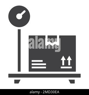 Box on storage scale glyph icon, logistic and delivery, platform scale sign vector graphics, a solid pattern on a white background, eps 10. Stock Vector