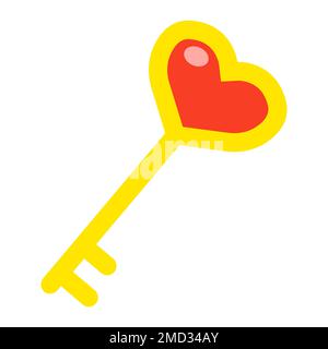 Key with heart shape flat icon, valentines day and romantic, love sign vector graphics, a colorful solid pattern on a white background, eps 10. Stock Vector