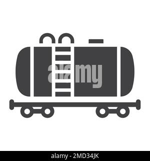 Cistern oil train glyph icon, logistic and delivery, cargo railway sign vector graphics, a solid pattern on a white background, eps 10. Stock Vector