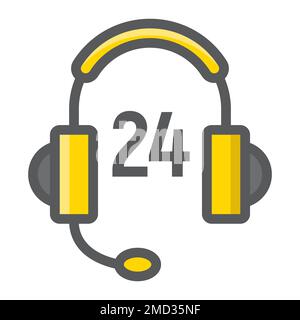 Customer support filled outline icon, service and help, 24 7 service sign vector graphics, a colorful line pattern on a white background, eps 10. Stock Vector