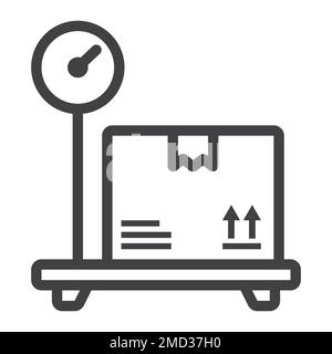 Box on storage scale line icon, logistic and delivery, platform scale sign vector graphics, a linear pattern on a white background, eps 10. Stock Vector