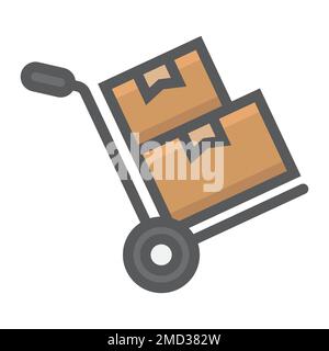 Hand truck with cardboard boxes glyph icon, logistic and delivery, hand ...