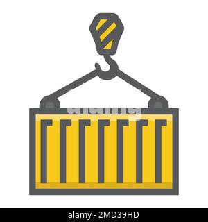 Container filled outline icon, logistic and delivery, crane sign vector graphics, a colorful line pattern on a white background, eps 10. Stock Vector