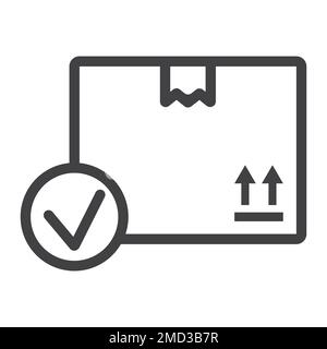 Carton box with check mark line icon, logistic and delivery, order delivery sign vector graphics, a linear pattern on a white background, eps 10. Stock Vector