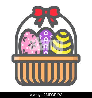 Easter Eggs In Basket filled outline icon, easter and holiday, decor sign vector graphics, a colorful line pattern on a white background, eps 10. Stock Vector