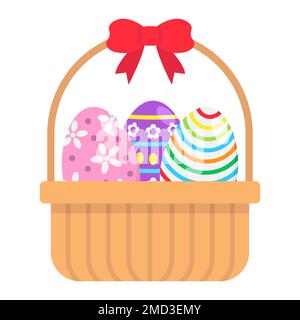 Easter Eggs In Basket flat icon, easter and holiday, decor sign vector graphics, a colorful solid pattern on a white background, eps 10. Stock Vector