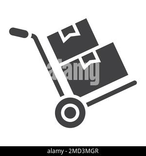 Hand truck with cardboard boxes glyph icon, logistic and delivery, hand dolly sign vector graphics, a solid pattern on a white background, eps 10. Stock Vector