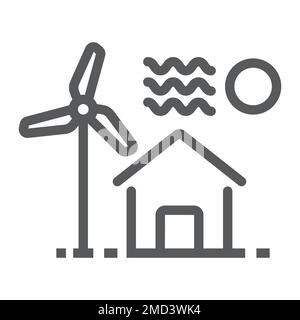 House with windmill line icon, real estate and home, ecology sign vector graphics, a linear pattern on a white background, eps 10. Stock Vector