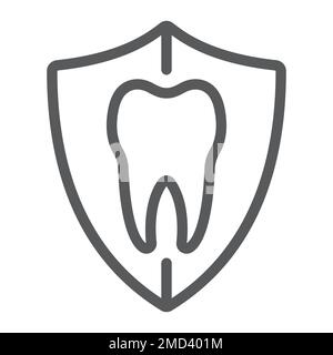 Shield with tooth icon. Linear shield icon. Vector illustration. Tooth ...