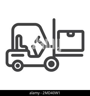 Forklift delivery truck line icon, logistic and delivery, cargo vehicle sign vector graphics, a linear pattern on a white background, eps 10. Stock Vector