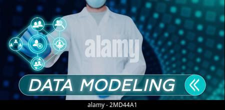 Conceptual caption Data Modeling. Conceptual photo process of transferring data between data storage systems Stock Photo