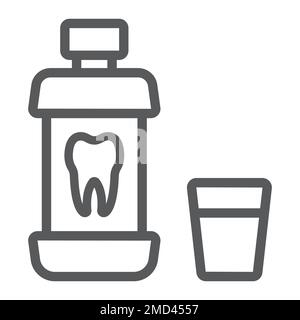 Mouthwash bottle line icon, stomatology and dental, care sign vector graphics, a linear pattern on a white background, eps 10. Stock Vector