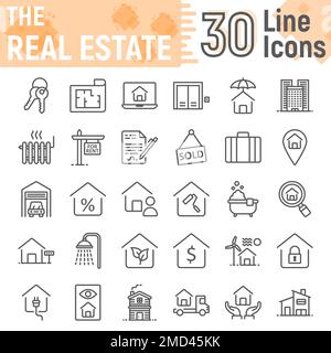 Real Estate line icon set, home symbols collection, vector sketches, logo illustrations, building signs linear pictograms package isolated on white background, eps 10. Stock Vector