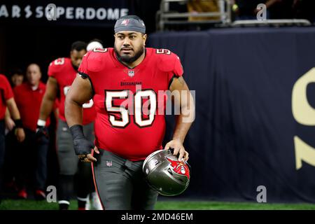 Tampa Bay Buccaneers nose tackle Vita Vea (50) warms up before an NFL  football game against the New Orleans Saints, Sunday, Oct. 31, 2021, in New  Orleans. (AP Photo/Tyler Kaufman Stock Photo - Alamy