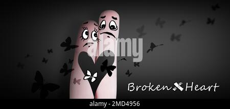 Heartbreak concept with broken heart. Separation and divorce. 3d Illustration Stock Photo