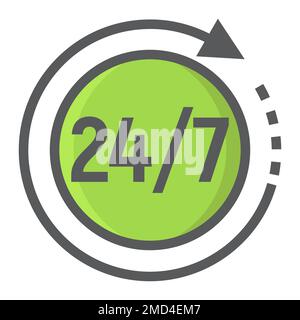 Passage time filled outline icon, 24 hour assistance and round the clock, sign vector graphics, a colorful line pattern on a white background, eps 10. Stock Vector