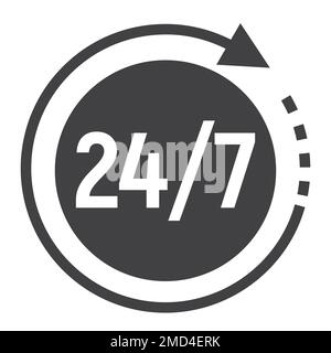 Passage time glyph icon, 24 hour assistance and round the clock, sign vector graphics, a solid pattern on a white background, eps 10. Stock Vector