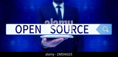 Writing displaying text Open Source. Concept meaning denoting software which original source code freely available Stock Photo