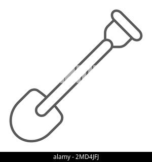 Shovel thin line icon, farming and agriculture, garden tool sign vector graphics, a linear pattern on a white background, eps 10. Stock Vector