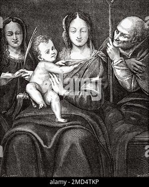 The Holy Family with St Catherine by  Leonardo da Vinci (1452-1519) The Arts of the Middle Ages and at the Period of the Renaissance by Paul Lacroix, 1874 Stock Photo