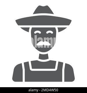 Farmer glyph icon, farming and agriculture, farm man sign vector graphics, a solid pattern on a white background, eps 10. Stock Vector
