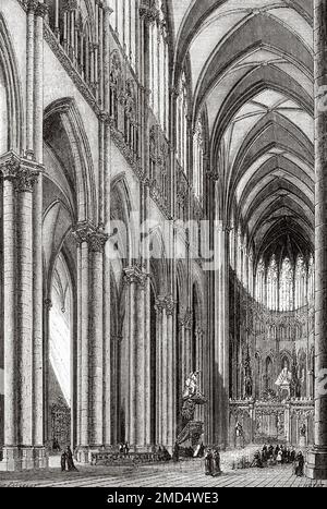 Ogival architecture. Interior of Cathedral Notre Dame, Amiens, Picardy, France. The Arts of the Middle Ages and at the Period of the Renaissance by Paul Lacroix, 1874 Stock Photo