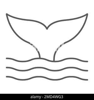 Whale tail thin line icon, animal and underwater, aquatic sign vector graphics, a linear pattern on a white background, eps 10. Stock Vector