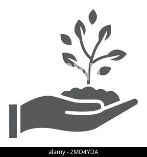 Sprout in hand glyph icon, farming and agriculture, plant care sign vector graphics, a solid pattern on a white background, eps 10. Stock Vector