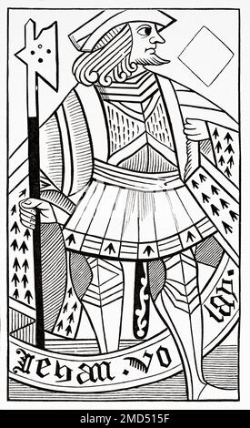 French playing card. Jack of diamonds, 15th century. The Arts of the Middle Ages and at the Period of the Renaissance by Paul Lacroix, 1874 Stock Photo