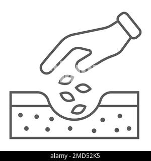 Hands planting seeds thin line icon, farming and agriculture, seeding sign vector graphics, a linear pattern on a white background, eps 10. Stock Vector