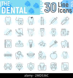 Dental thin line icon set, Stomatology symbols collection, vector sketches, logo illustrations, Dental clinic signs linear pictograms package isolated on white background, eps 10. Stock Vector