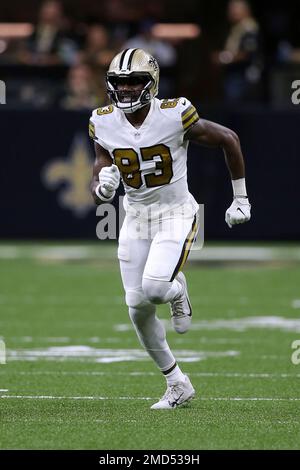 FILE - New Orleans Saints tight end Juwan Johnson (83) attempts to