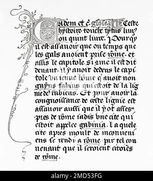 14th century writing taken from a Roman history manuscript, paraphrased in the text by Valère Maxime. The Arts of the Middle Ages and at the Period of the Renaissance by Paul Lacroix, 1874 Stock Photo