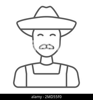 Farmer thin line icon, farming and agriculture, farm man sign vector graphics, a linear pattern on a white background, eps 10 Stock Vector