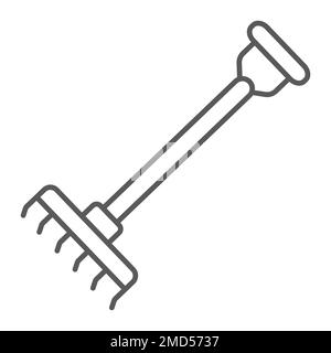 Rake thin line icon, farming and agriculture, garden tool sign vector graphics, a linear pattern on a white background, eps 10. Stock Vector