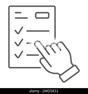 Study program thin line icon, e learning and education, finger on list sign vector graphics, a linear pattern on a white background, eps 10. Stock Vector