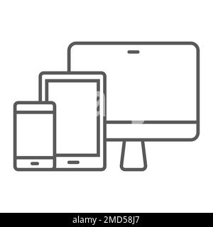 Responsive thin line icon, computer and laptop, devices sign vector graphics, a linear pattern on a white background, eps 10. Stock Vector