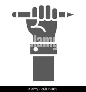 Education for all glyph icon, e learning and education, pencil in hand sign vector graphics, a solid pattern on a white background, eps 10. Stock Vector