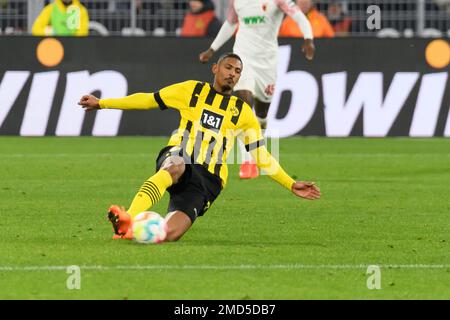 Sebastien HALLER (DO) with ball, single action with ball, action, soccer 1st Bundesliga, 16th matchday, Borussia Dortmund (DO) - FC Augsburg (A) 4: 3, on January 22nd, 2023 in Dortmund/Germany. Stock Photo