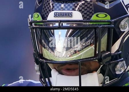 The stadium is reflected in the helmet visor of Seattle Seahawks' Jamal  Adams as he stands on the field before an NFL football game against the  Jacksonville Jaguars, Sunday, Oct. 31, 2021, in Seattle. (AP Photo/Ted S.  Warren Stock Photo - Alamy