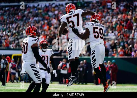 CINCINNATI, OH - NOVEMBER 06: Cincinnati Bengals Linebacker Germaine Pratt ( 57) returns an interception during the NFL game between the Carolina  Panthers and the Cincinnati Bengals on November 6, 2022, at Paycor