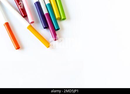 Colorful (colourful) pens on isolated on white backgroundj with copyspace Stock Photo