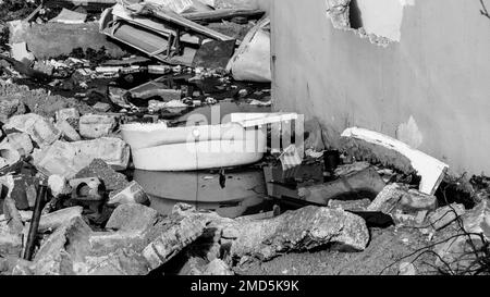 Earthquake in Turkey. Ruined houses after a massive earthquake in Turkey. Stock Photo