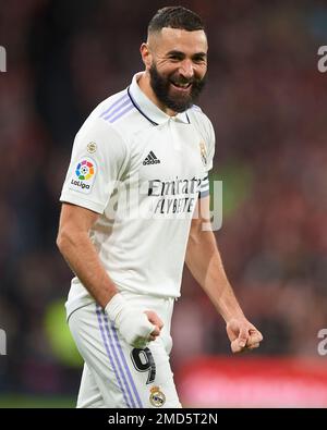 Bilbao, Spain. 22nd Jan, 2023. Karim Benzema of Real Madrid CF during the La Liga match between Athletic Club and Real Madrid played at San Mames Stadium on January 22, 2023 in Bilbao, Spain. (Photo by Cesar Ortiz/PRESSIN) Credit: PRESSINPHOTO SPORTS AGENCY/Alamy Live News Stock Photo