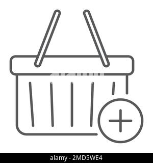 Add to cart thin line icon, e commerce and marketing, retail box sign vector graphics, a linear pattern on a white background, eps 10. Stock Vector
