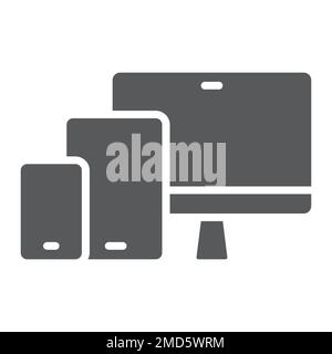 Responsive glyph icon, computer and laptop, devices sign vector graphics, a solid pattern on a white background, eps 10. Stock Vector