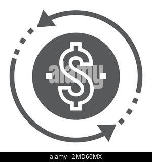 Return on investment glyph icon, development and business, money back sign vector graphics, a solid pattern on a white background, eps 10. Stock Vector